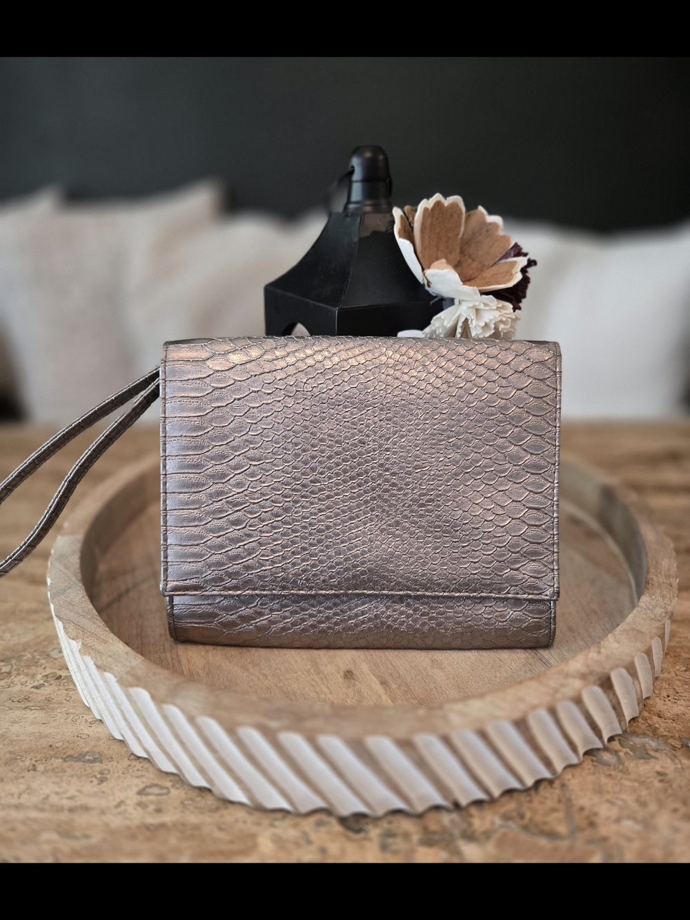 Neiman Marcus Metallic Silver Textured Wristlet Clutch- Classic Chic